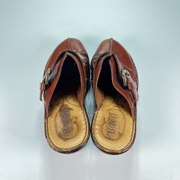 Born Brown Leather Comfort Slip On Chunky Stacked Heel Clog B40826 Womens Size 7 - Picture 9 of 11
